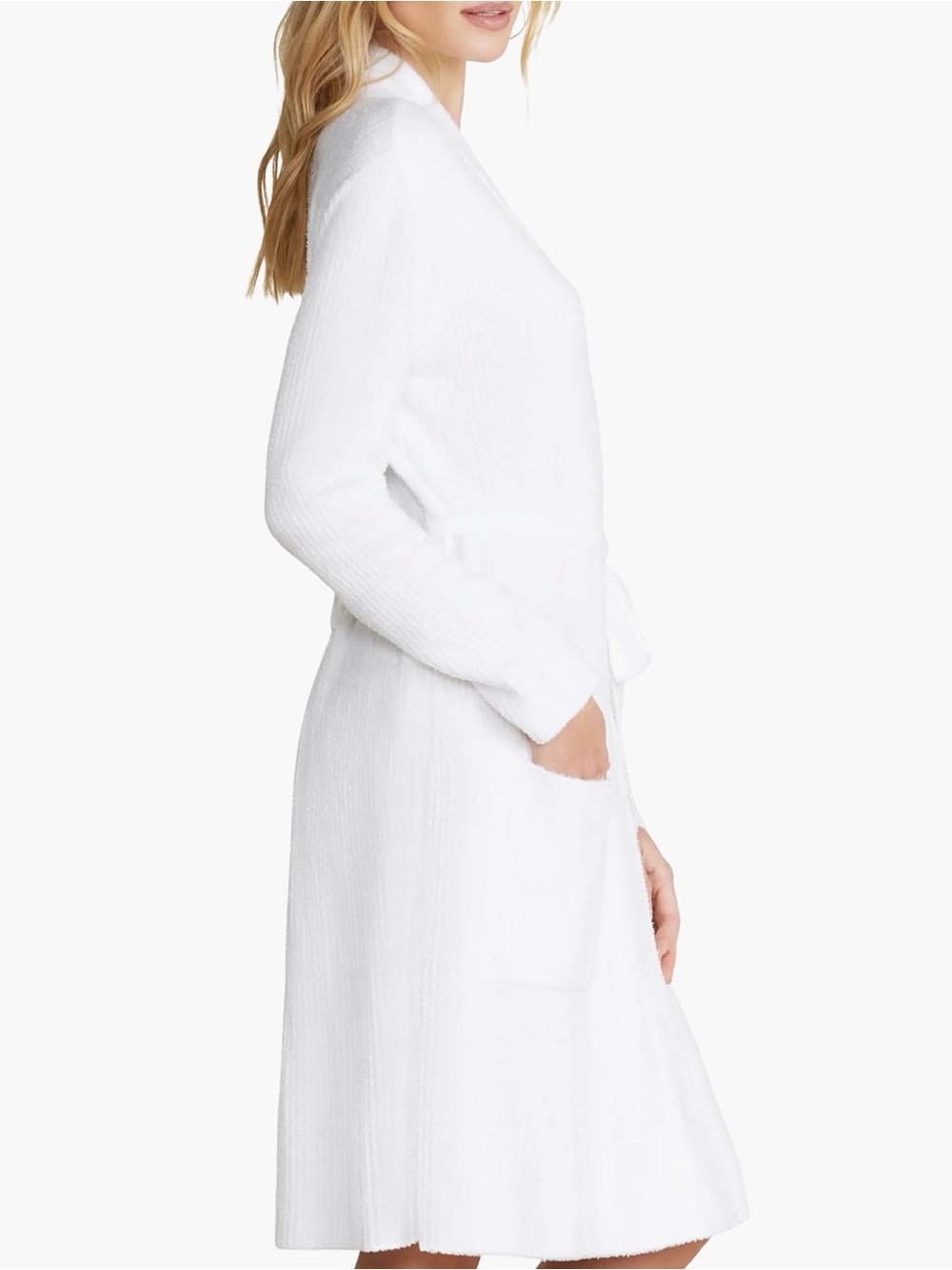 NWOT Barefoot Dreams CozyChic Lite Rib-Knit Robe in White Size Small - Picture 2 of 7